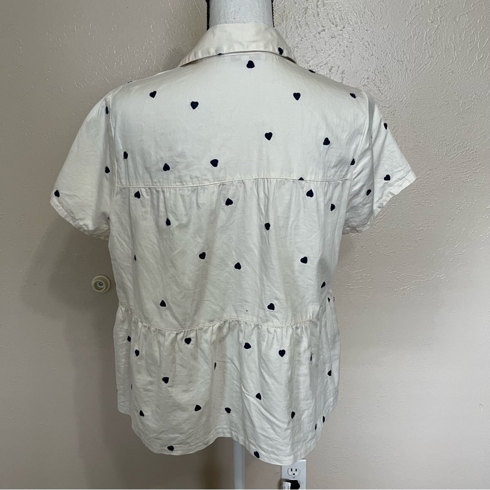 SOLD E Madewell Seamed Heart Print Button Down Short Sleeve Shirt Womens Medium - Picture 5 of 11